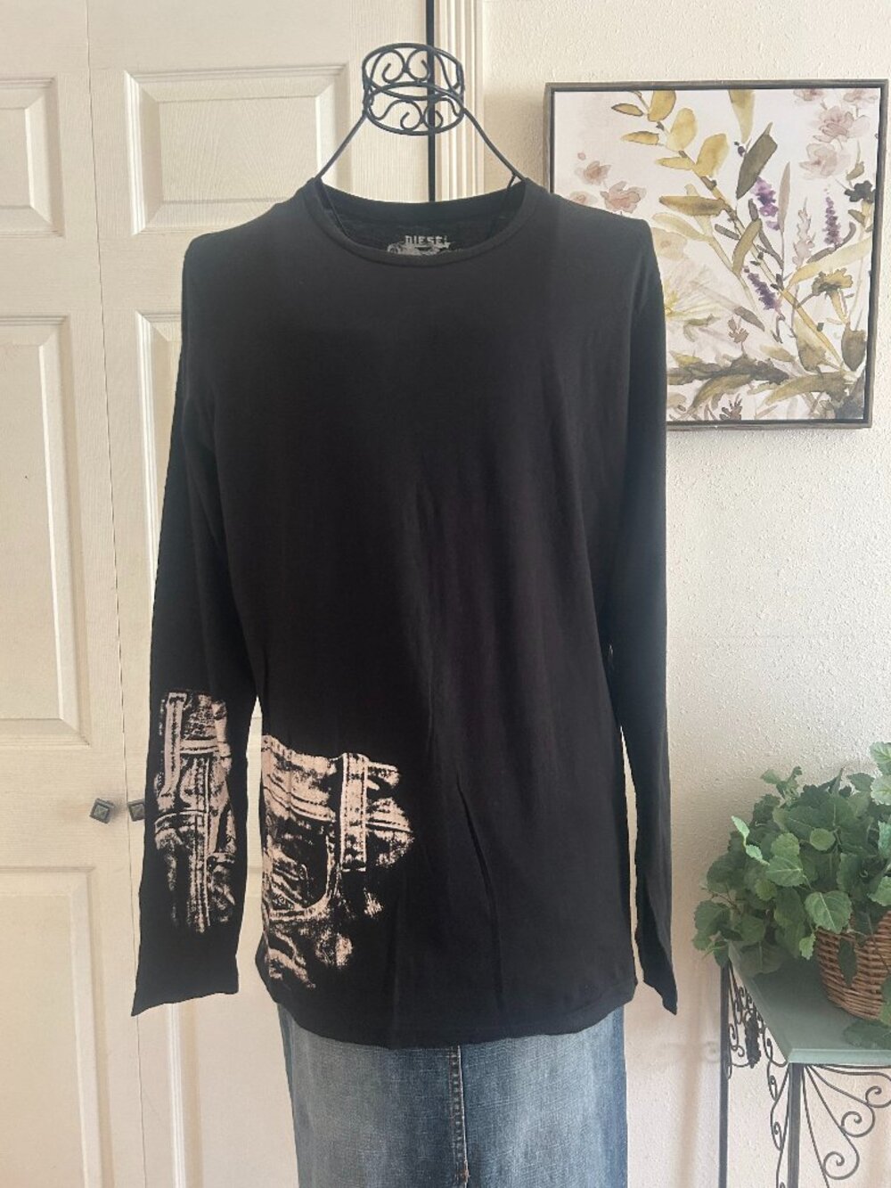 Diesel Black Crewneck Sweater with White Graphic Accents